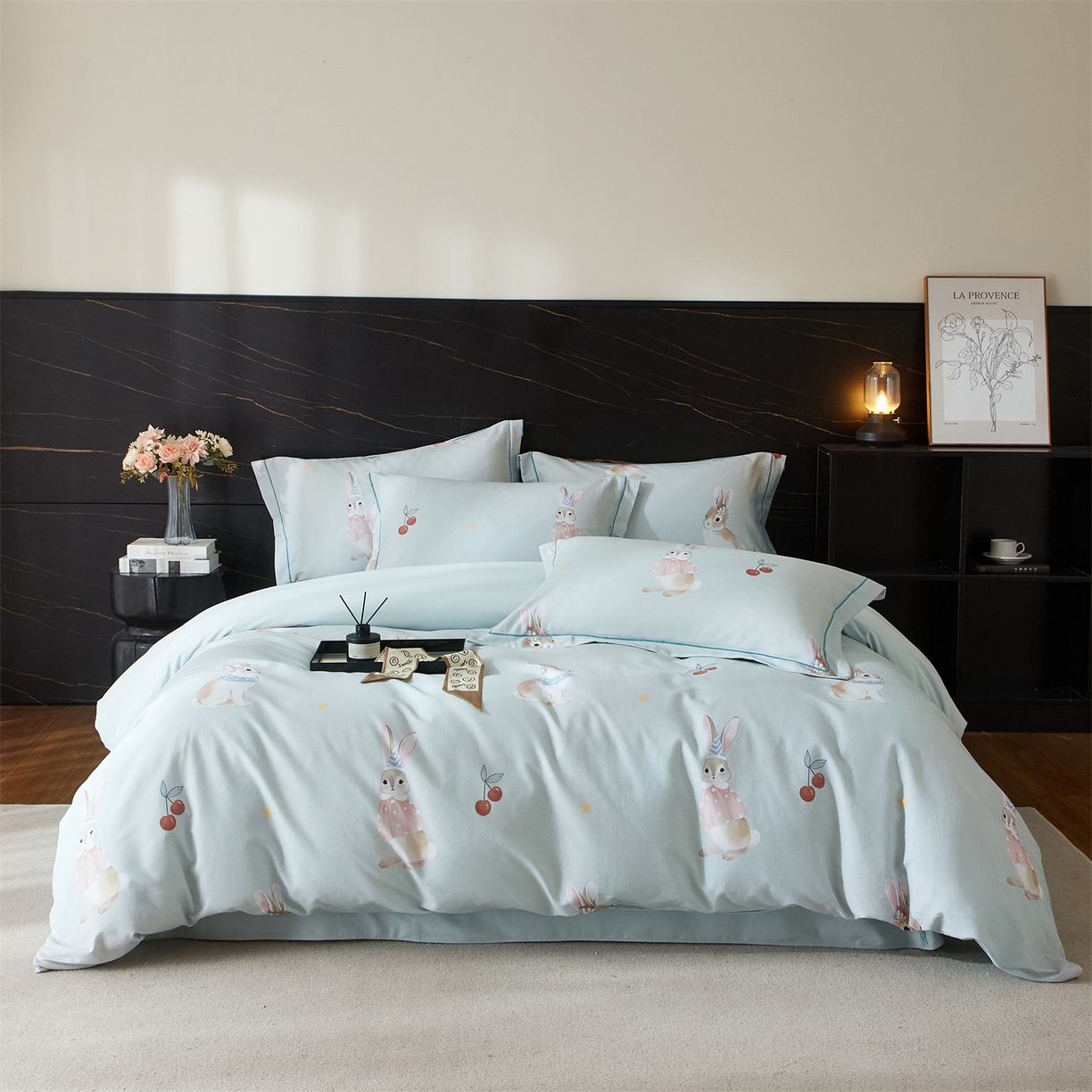 品乐家纺 2025新款32支超柔生态磨毛四件套 小萌兔-绿