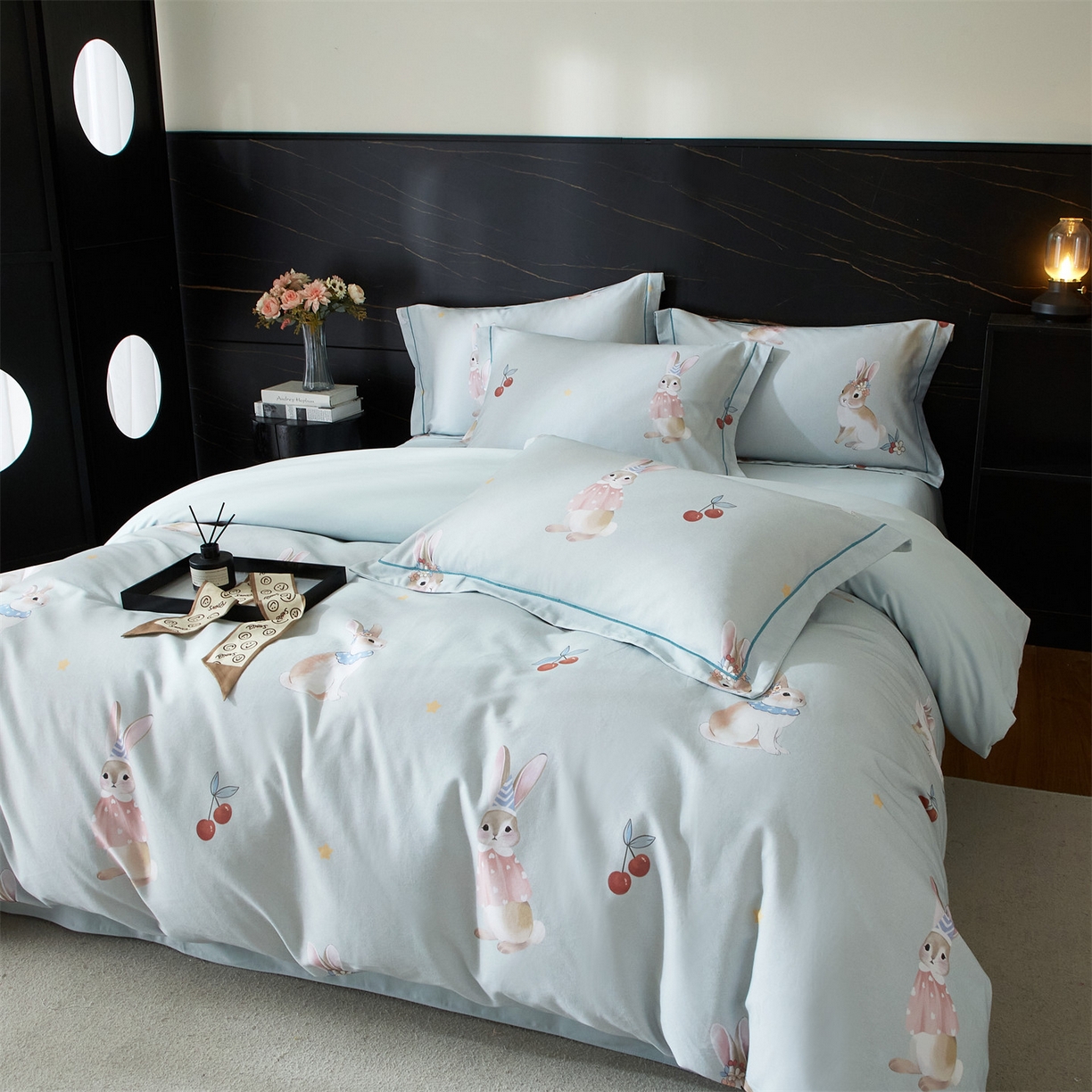 91家纺网 家纺一手货源 找家纺 品乐家纺 2025新款32支超柔生态磨毛四件套 小萌兔-绿