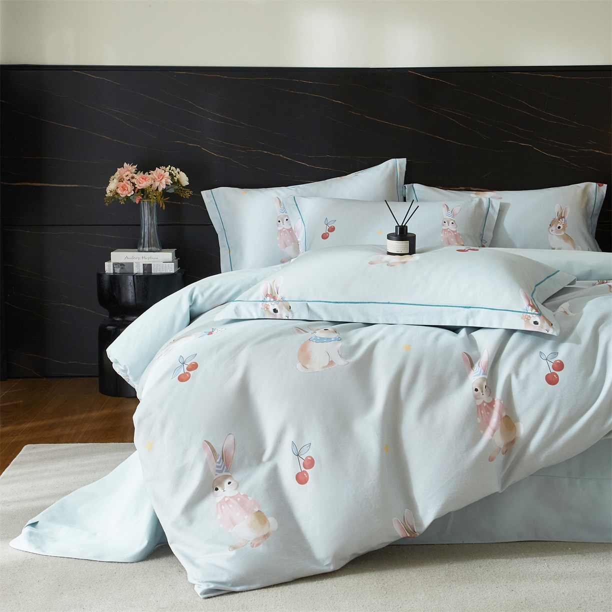 91家纺网 家纺一手货源 找家纺 品乐家纺 2025新款32支超柔生态磨毛四件套 小萌兔-绿