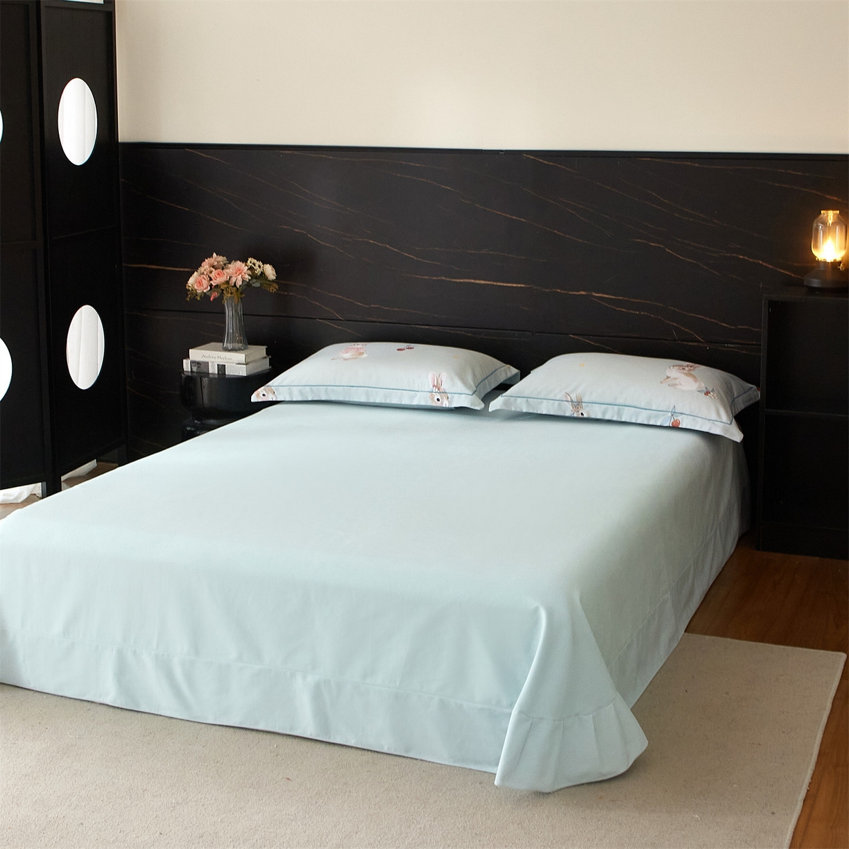 91家纺网 家纺一手货源 找家纺 品乐家纺 2025新款32支超柔生态磨毛四件套 小萌兔-绿