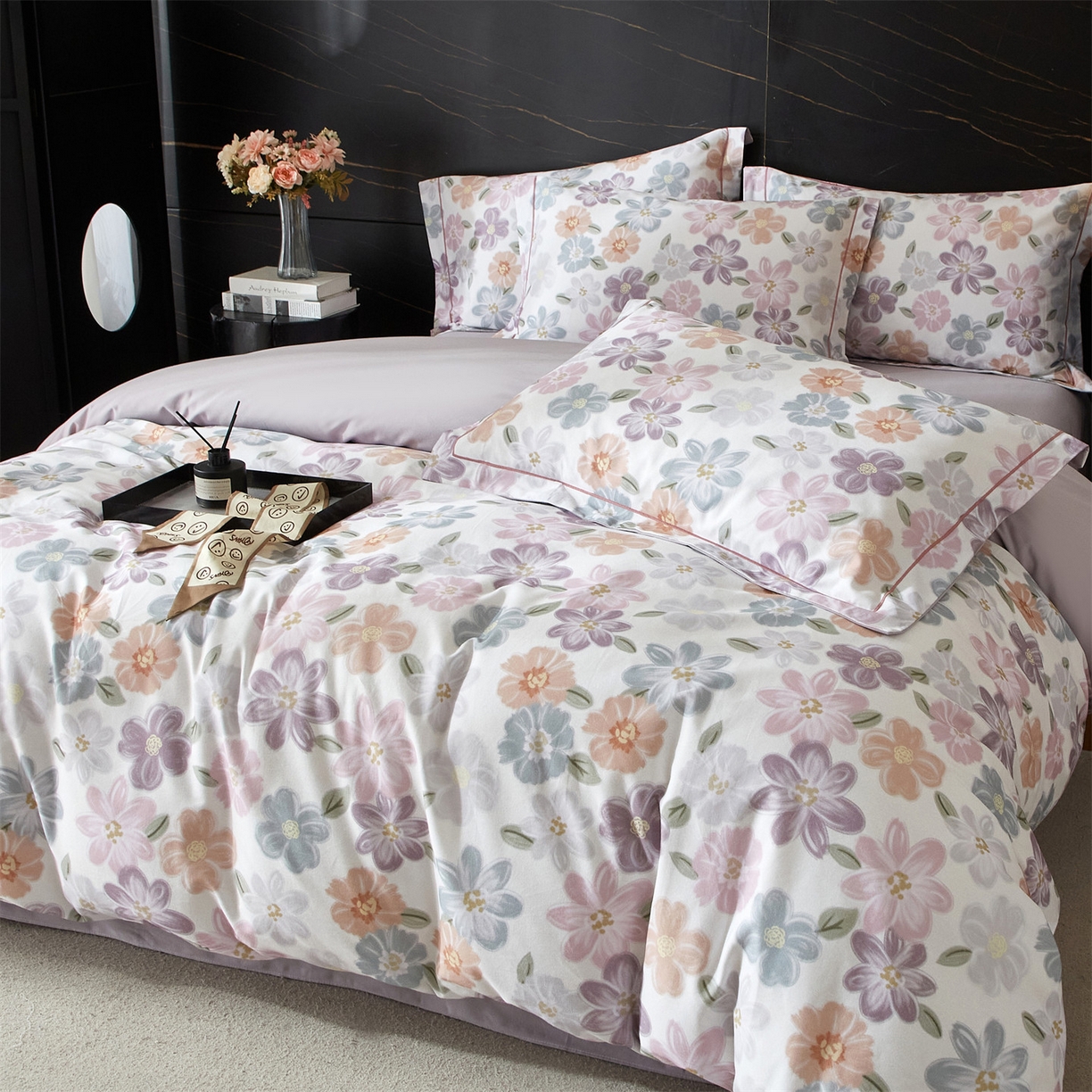 91家纺网 家纺一手货源 找家纺 品乐家纺 2025新款32支超柔生态磨毛四件套 忆甜-米紫