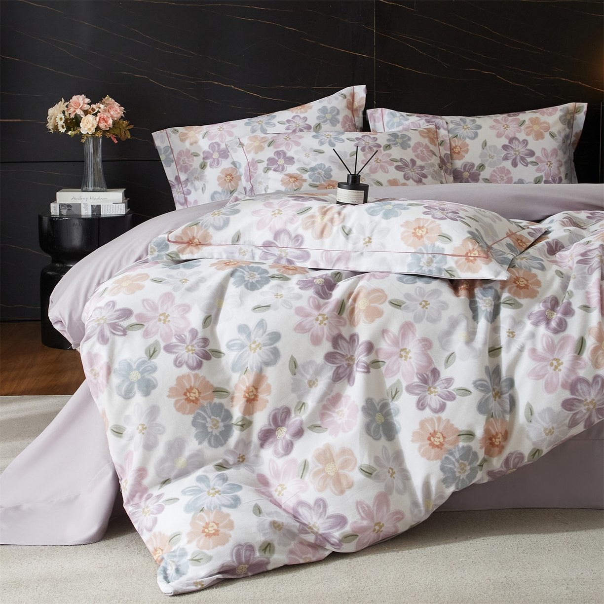 91家纺网 家纺一手货源 找家纺 品乐家纺 2025新款32支超柔生态磨毛四件套 忆甜-米紫