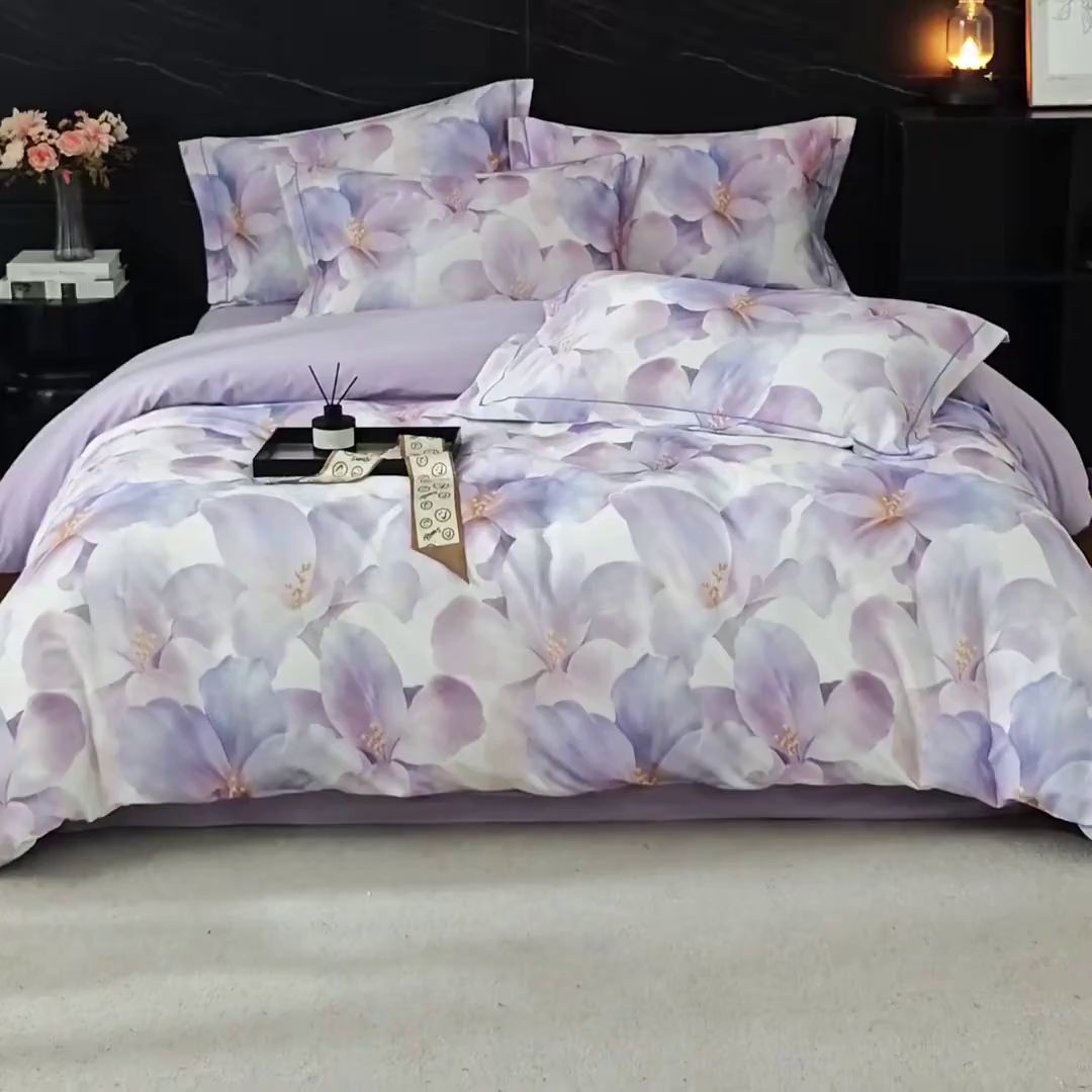 91家纺网 家纺一手货源 找家纺 品乐家纺 2025新款32支超柔生态磨毛四件套 郁郁幽兰-紫