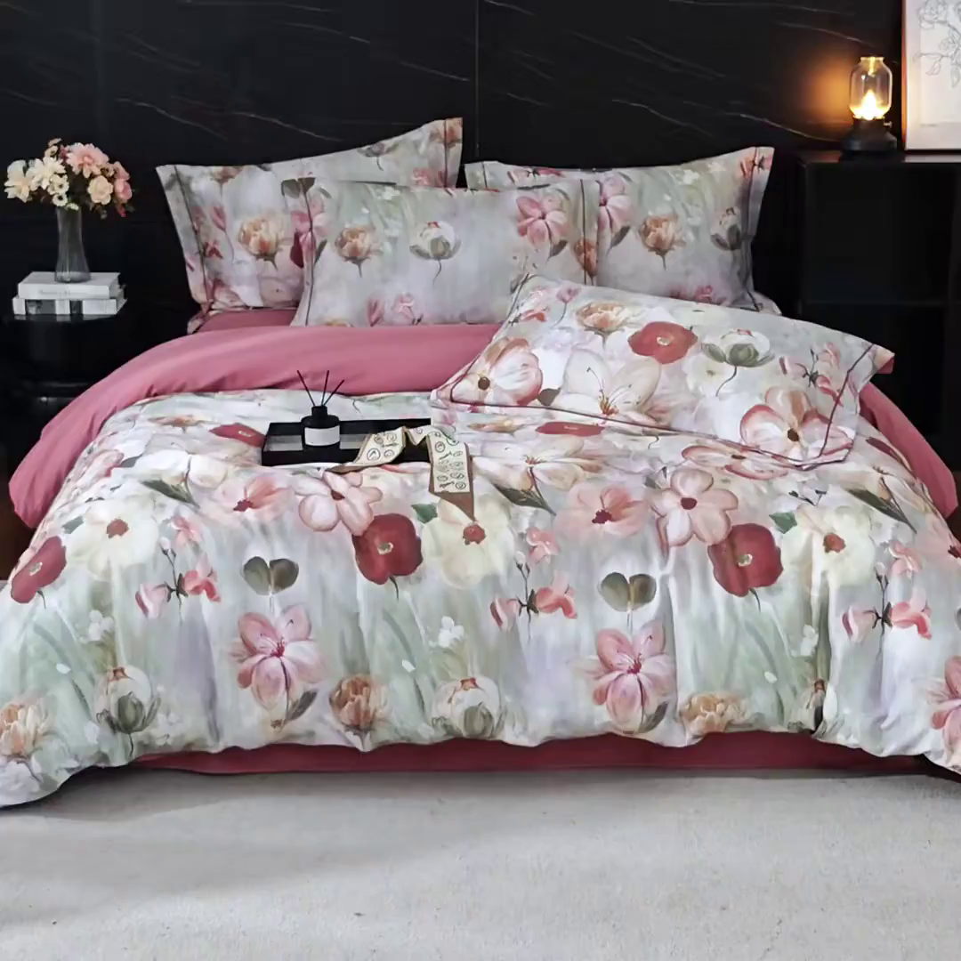 91家纺网 家纺一手货源 找家纺 品乐家纺 2025新款32支超柔生态磨毛四件套 鸢香-红