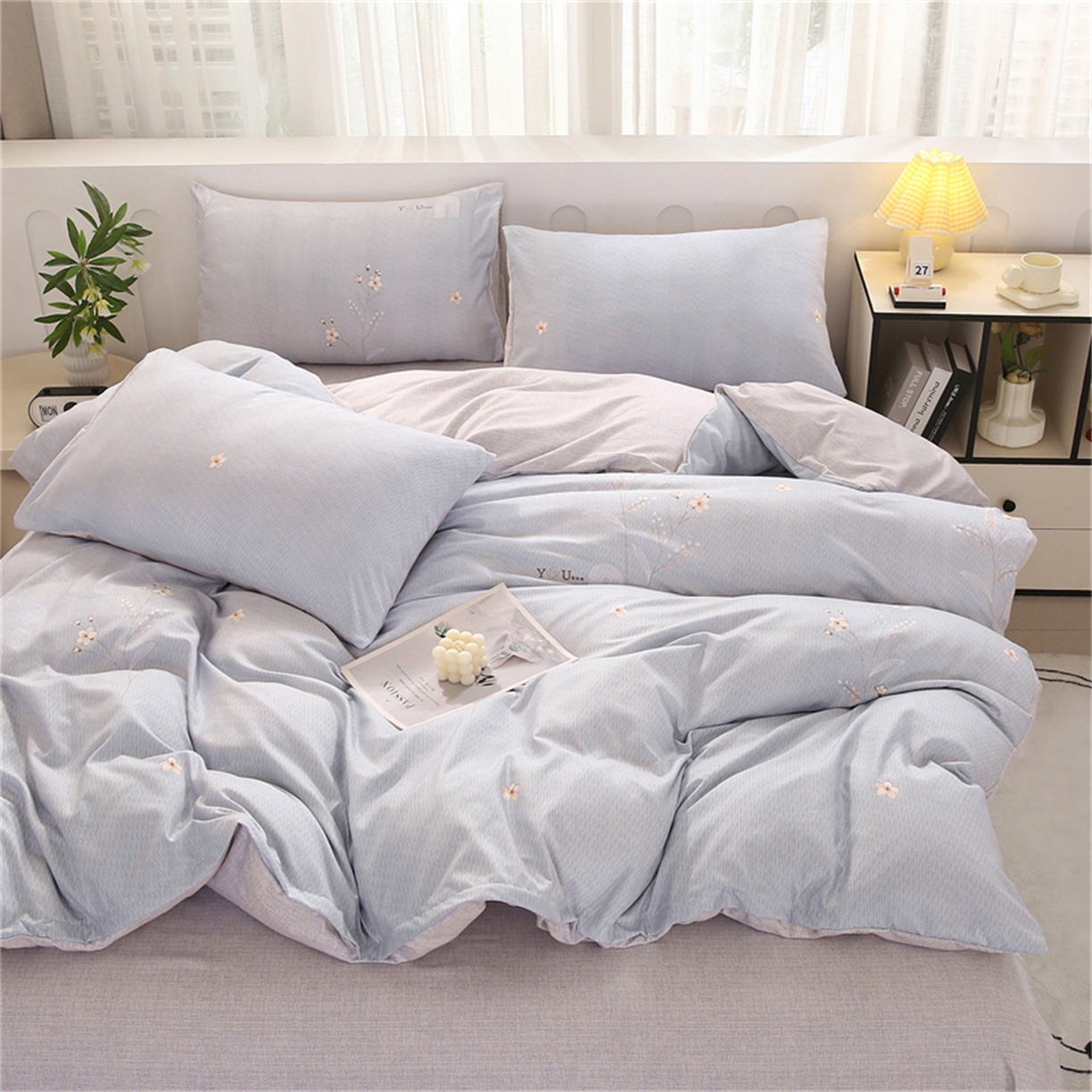 91家纺网 家纺一手货源 找家纺 织写 2025新款加厚磨毛澳绒棉四件套 贝莉浅蓝