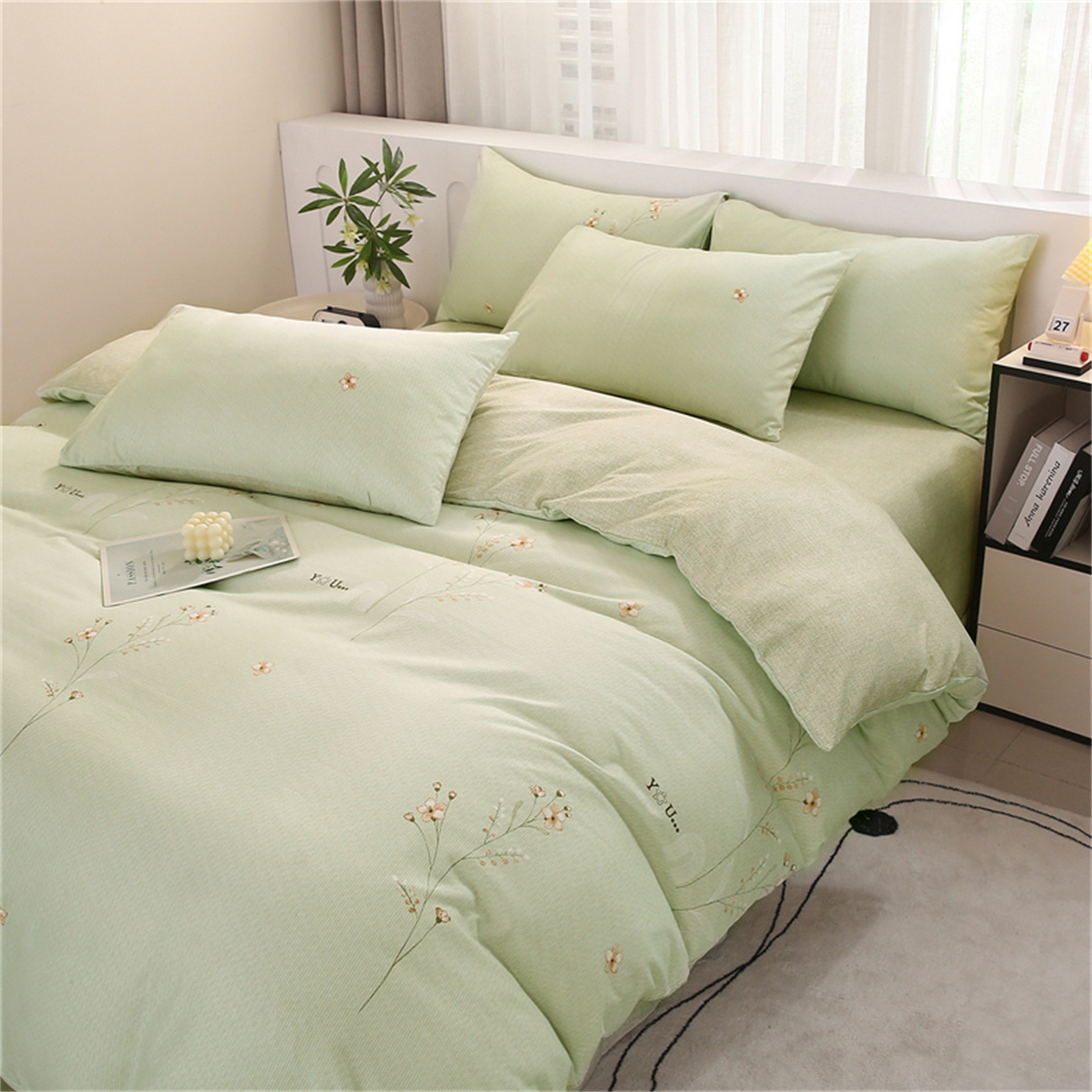 91家纺网 家纺一手货源 找家纺 织写 2025新款加厚磨毛澳绒棉四件套 贝莉浅绿