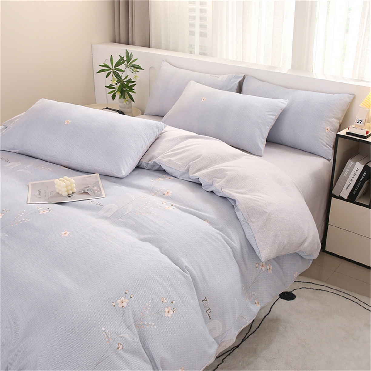 91家纺网 家纺一手货源 找家纺 织写 2025新款加厚磨毛澳绒棉四件套 贝莉浅蓝