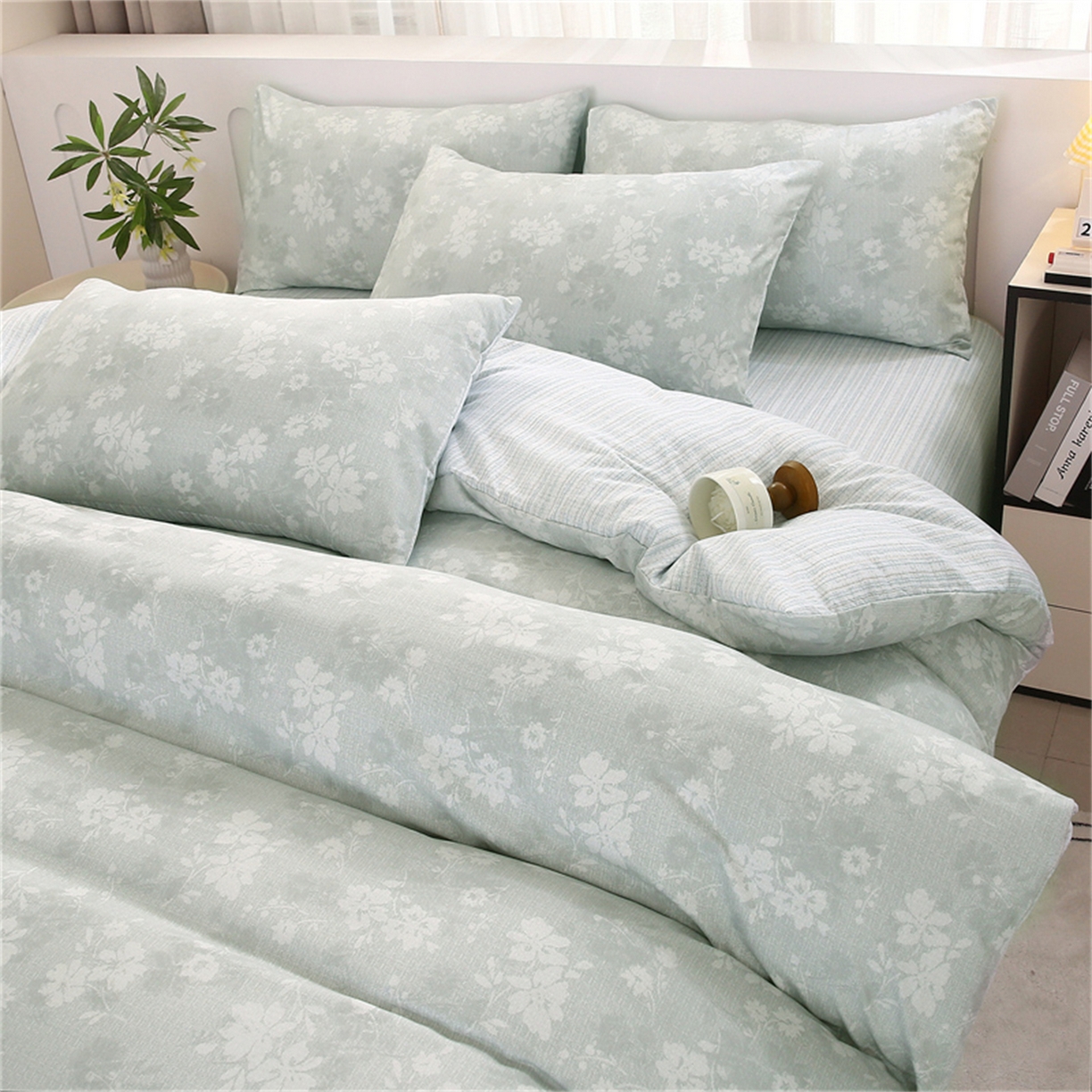 91家纺网 家纺一手货源 找家纺 织写 2025新款加厚磨毛澳绒棉四件套 美式田园-蓝灰