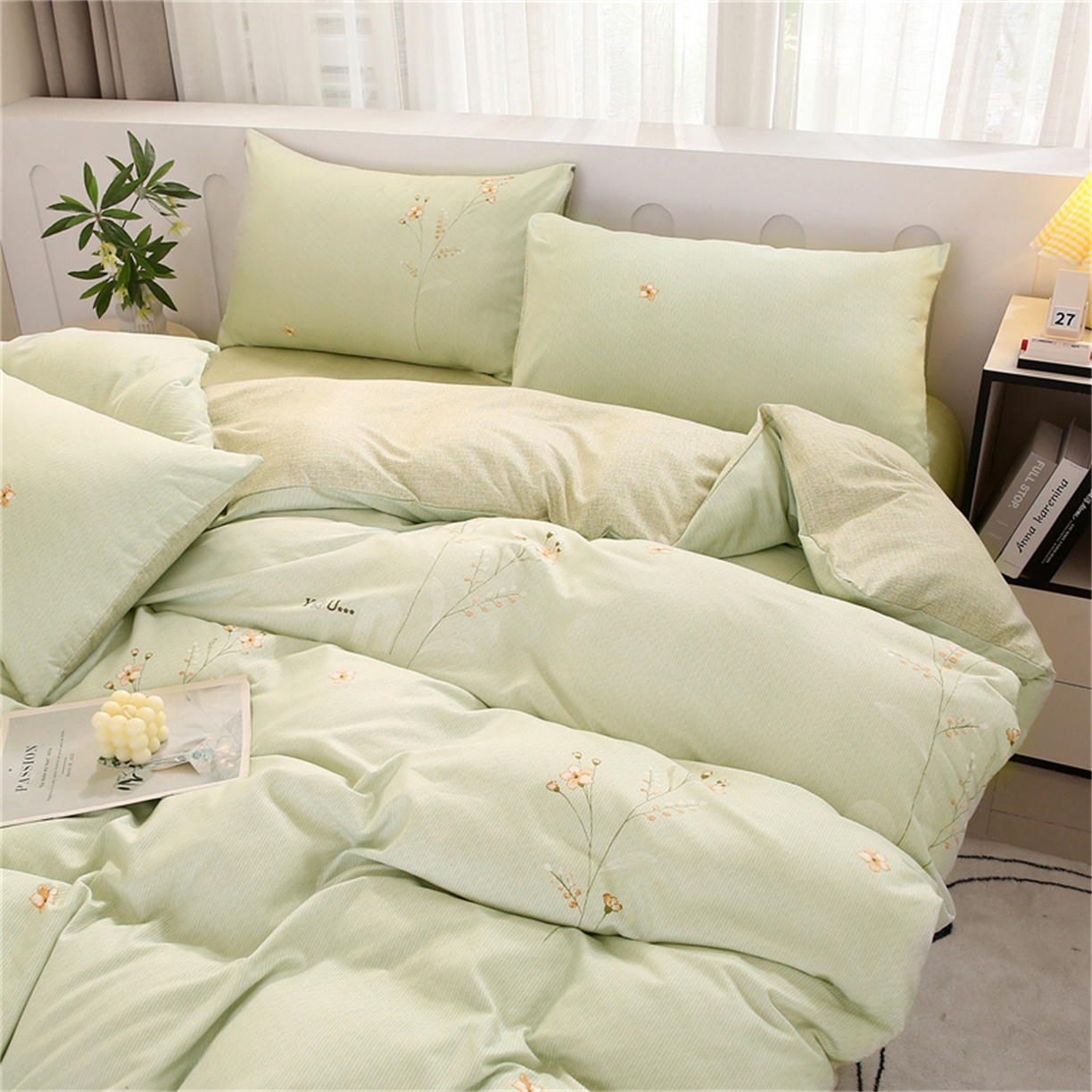 91家纺网 家纺一手货源 找家纺 织写 2025新款加厚磨毛澳绒棉四件套 贝莉浅绿