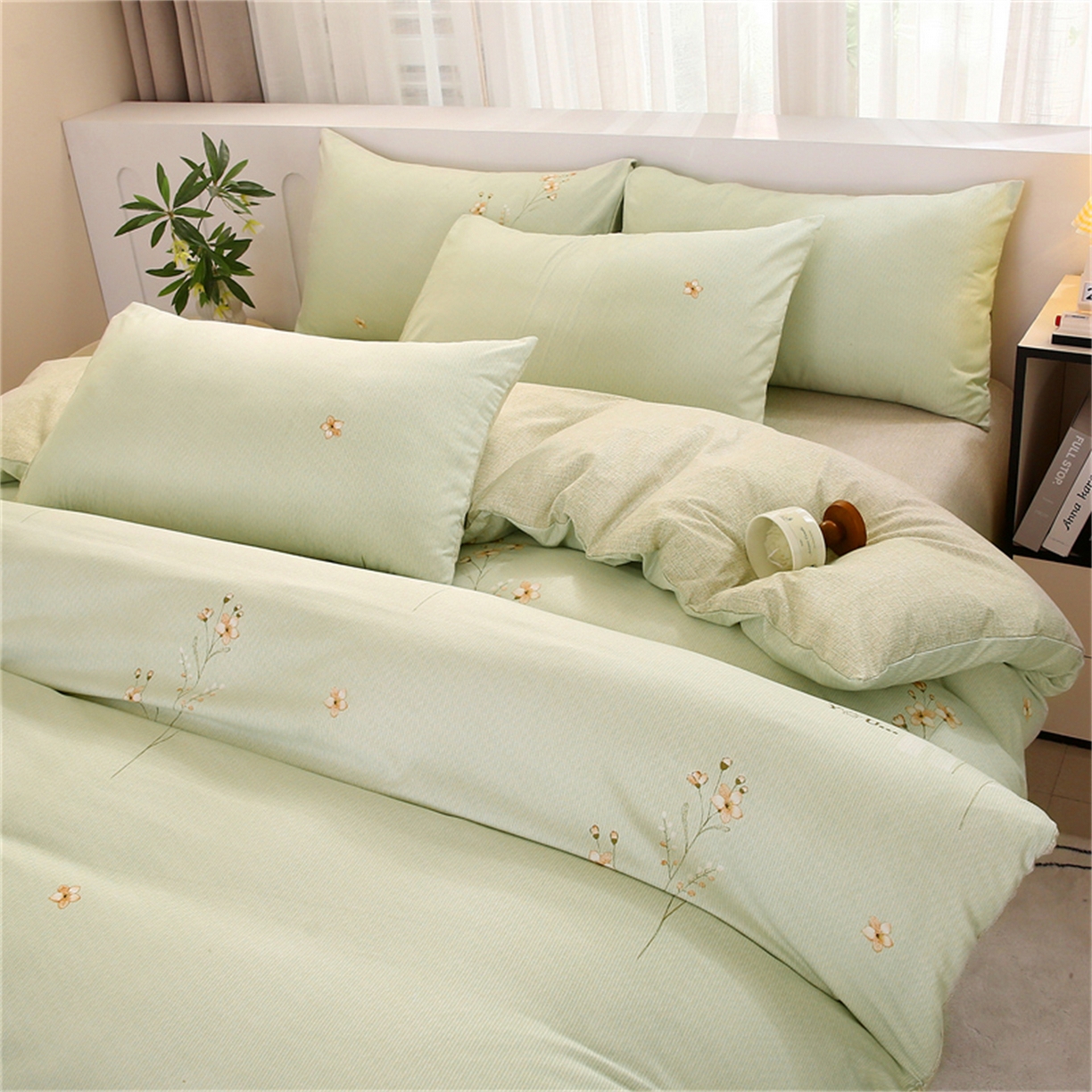 91家纺网 家纺一手货源 找家纺 织写 2025新款加厚磨毛澳绒棉四件套 贝莉浅绿