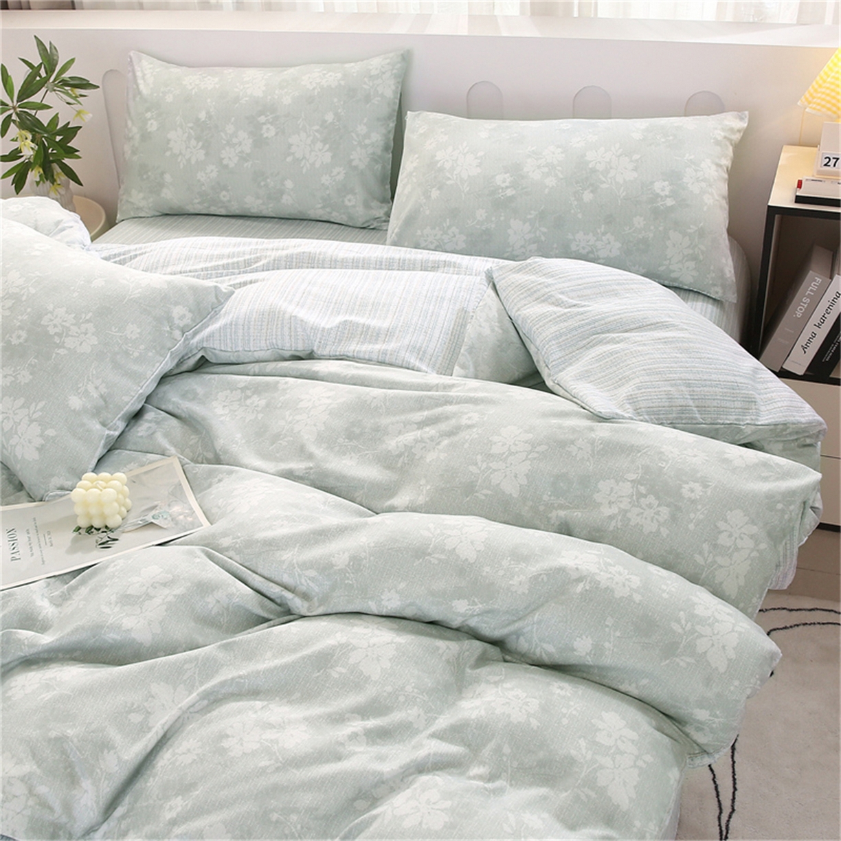 91家纺网 家纺一手货源 找家纺 织写 2025新款加厚磨毛澳绒棉四件套 美式田园-蓝灰