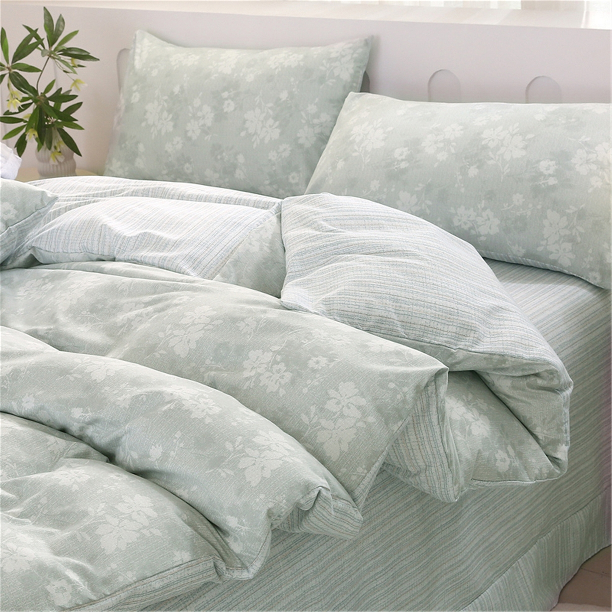 91家纺网 家纺一手货源 找家纺 织写 2025新款加厚磨毛澳绒棉四件套 美式田园-蓝灰