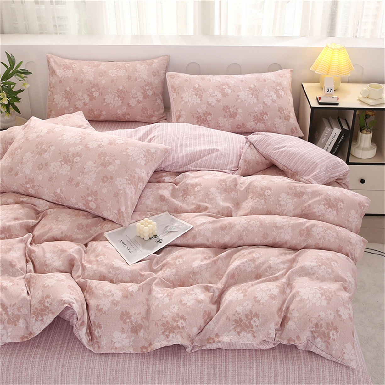 91家纺网 家纺一手货源 找家纺 织写 2025新款加厚磨毛澳绒棉四件套 美式田园-粉