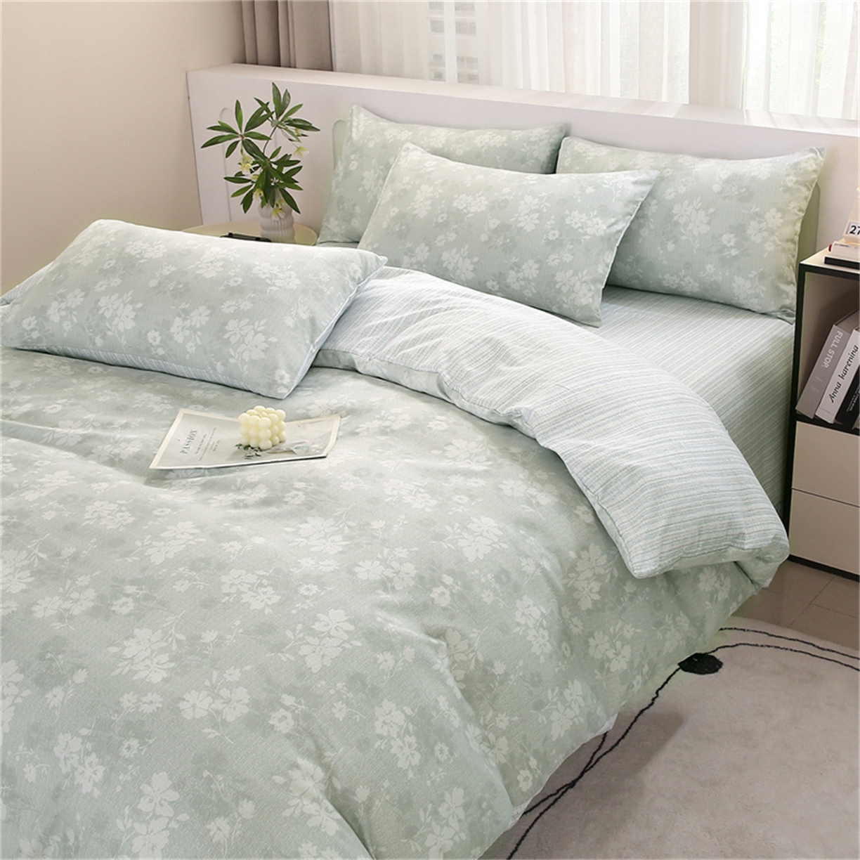 91家纺网 家纺一手货源 找家纺 织写 2025新款加厚磨毛澳绒棉四件套 美式田园-蓝灰