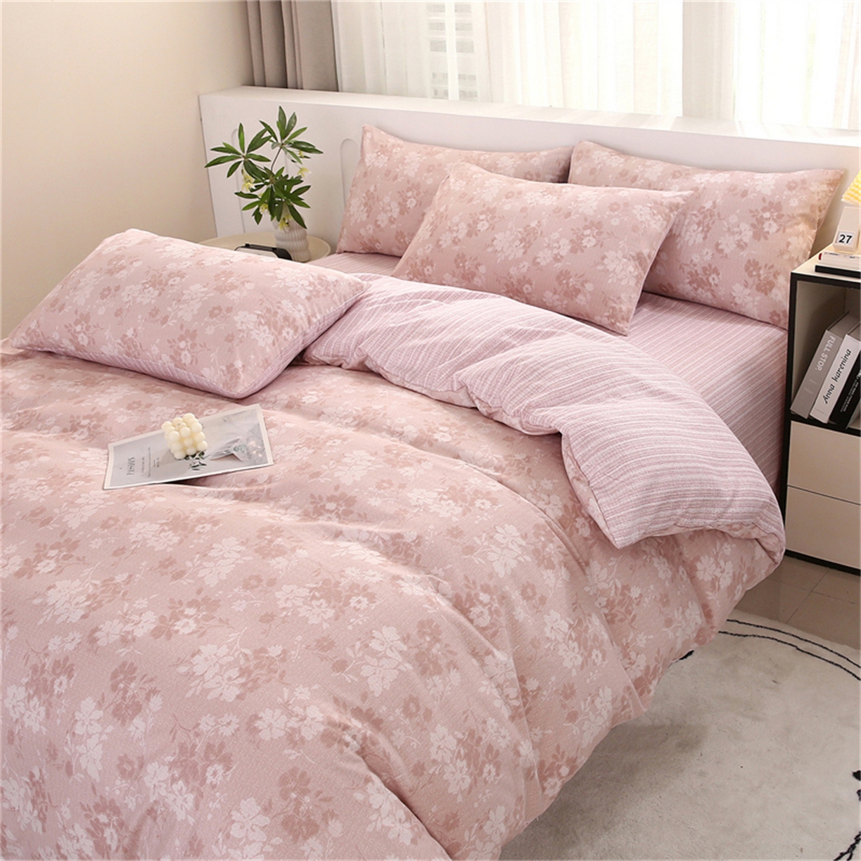 91家纺网 家纺一手货源 找家纺 织写 2025新款加厚磨毛澳绒棉四件套 美式田园-粉