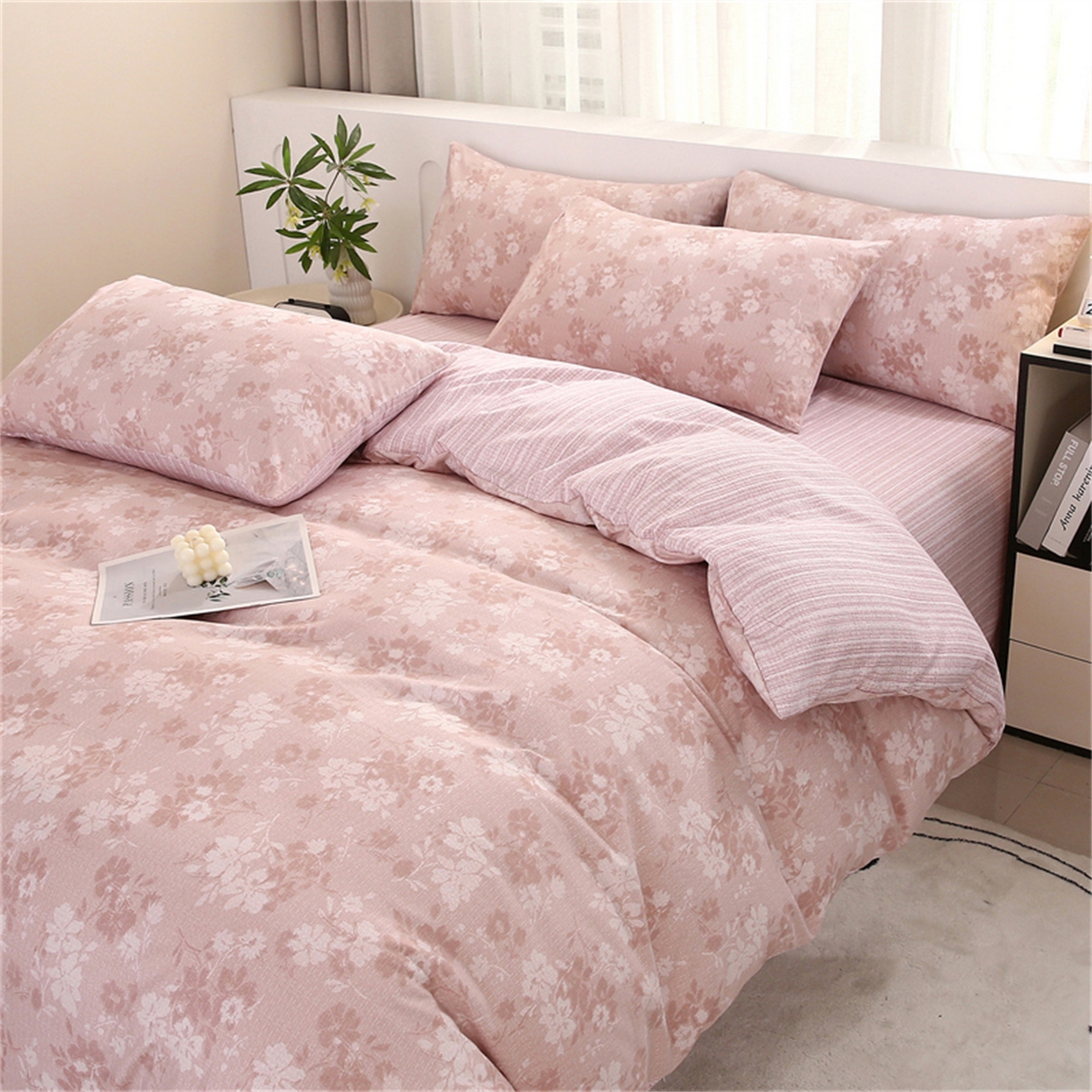 91家纺网 家纺一手货源 找家纺 织写 2025新款加厚磨毛澳绒棉四件套 美式田园-粉