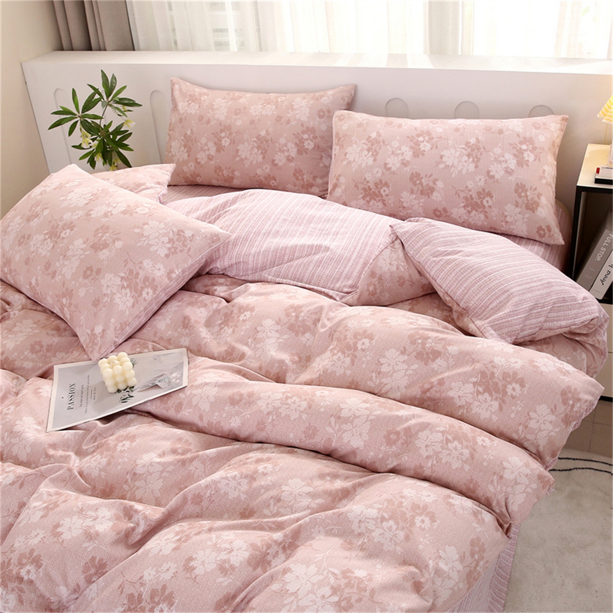 91家纺网 家纺一手货源 找家纺 织写 2025新款加厚磨毛澳绒棉四件套 美式田园-粉