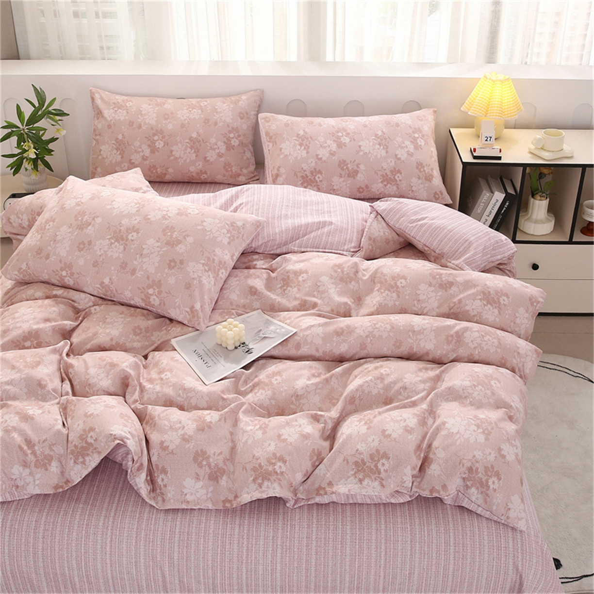 91家纺网 家纺一手货源 找家纺 织写 2025新款加厚磨毛澳绒棉四件套 美式田园-粉