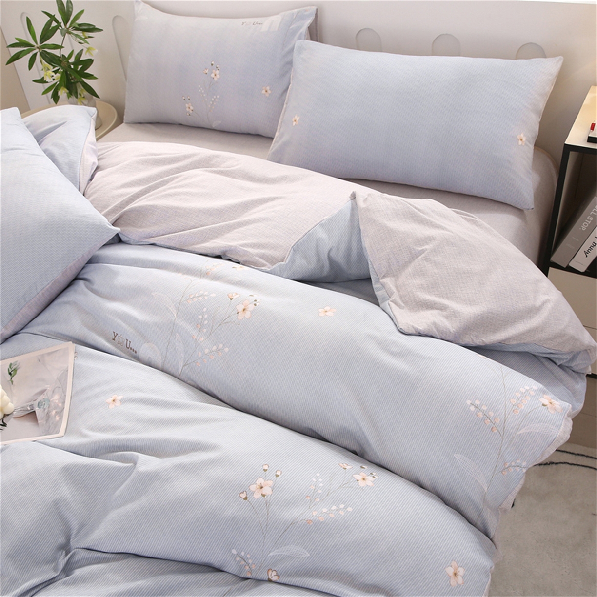 91家纺网 家纺一手货源 找家纺 织写 2025新款加厚磨毛澳绒棉四件套 贝莉浅蓝