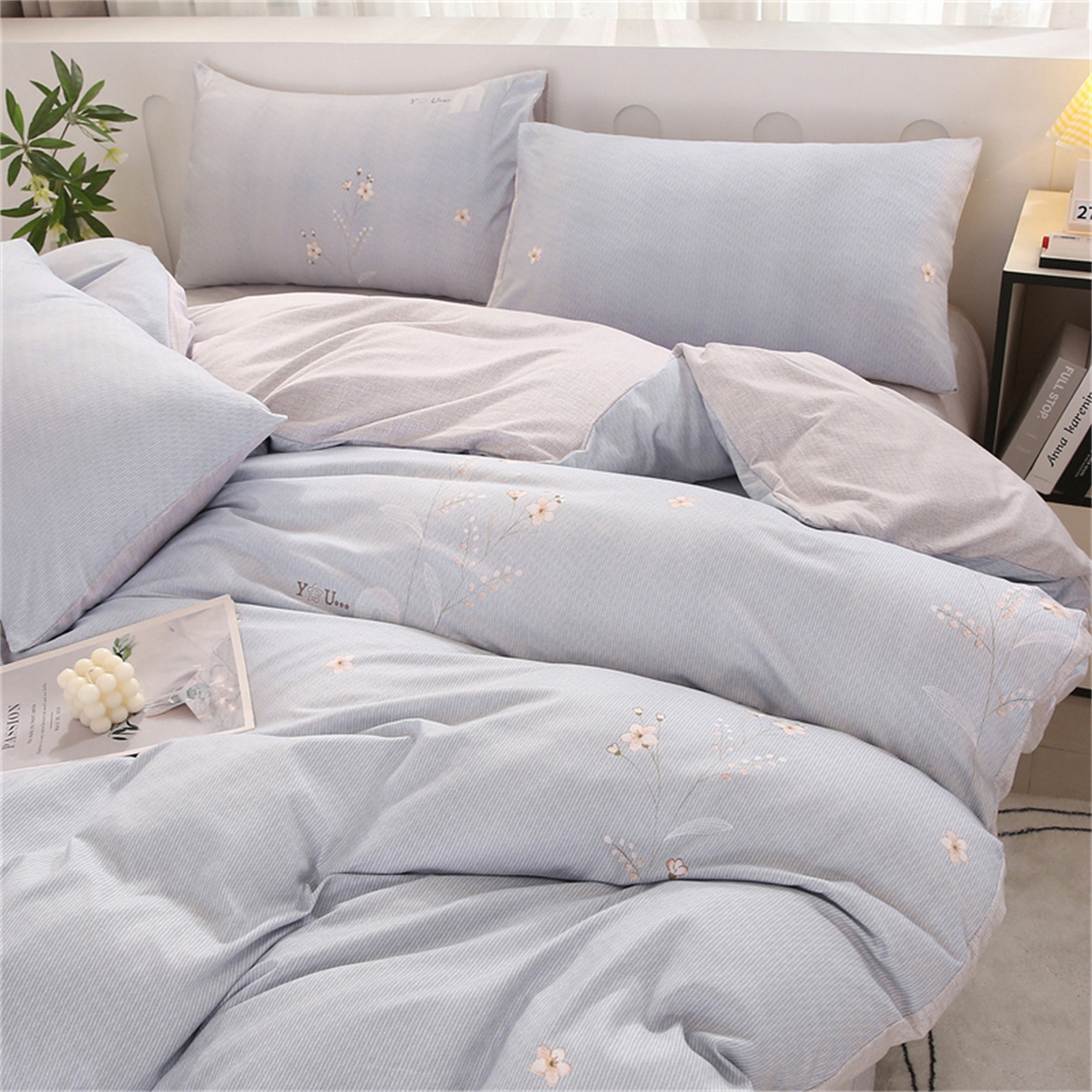 91家纺网 家纺一手货源 找家纺 织写 2025新款加厚磨毛澳绒棉四件套 贝莉浅蓝