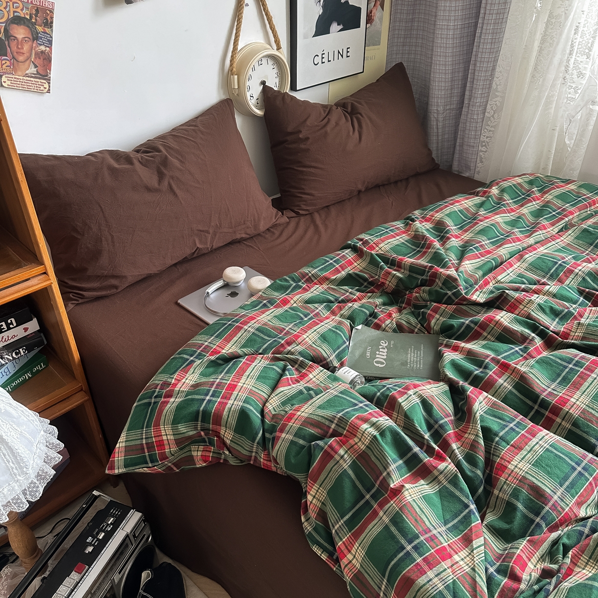 91家纺网 家纺一手货源 找家纺 （总）对白 2025新款32s全棉色织水洗棉四件套-苏格兰海岛-咖【提供买家秀】