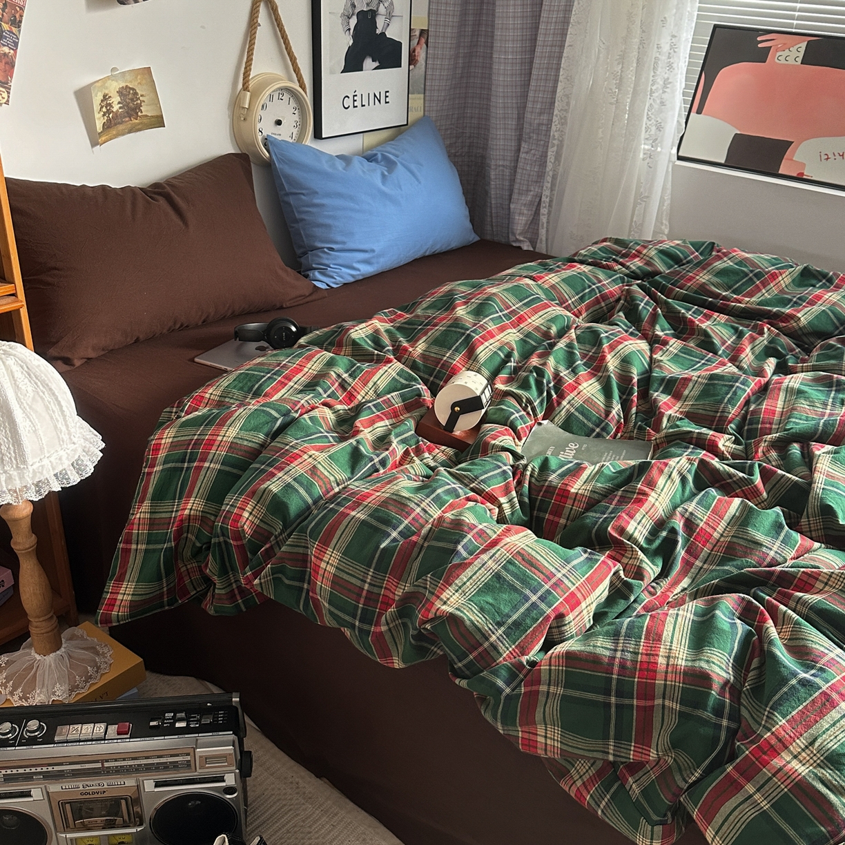 91家纺网 家纺一手货源 找家纺 （总）对白 2025新款32s全棉色织水洗棉四件套-苏格兰海岛-咖【提供买家秀】