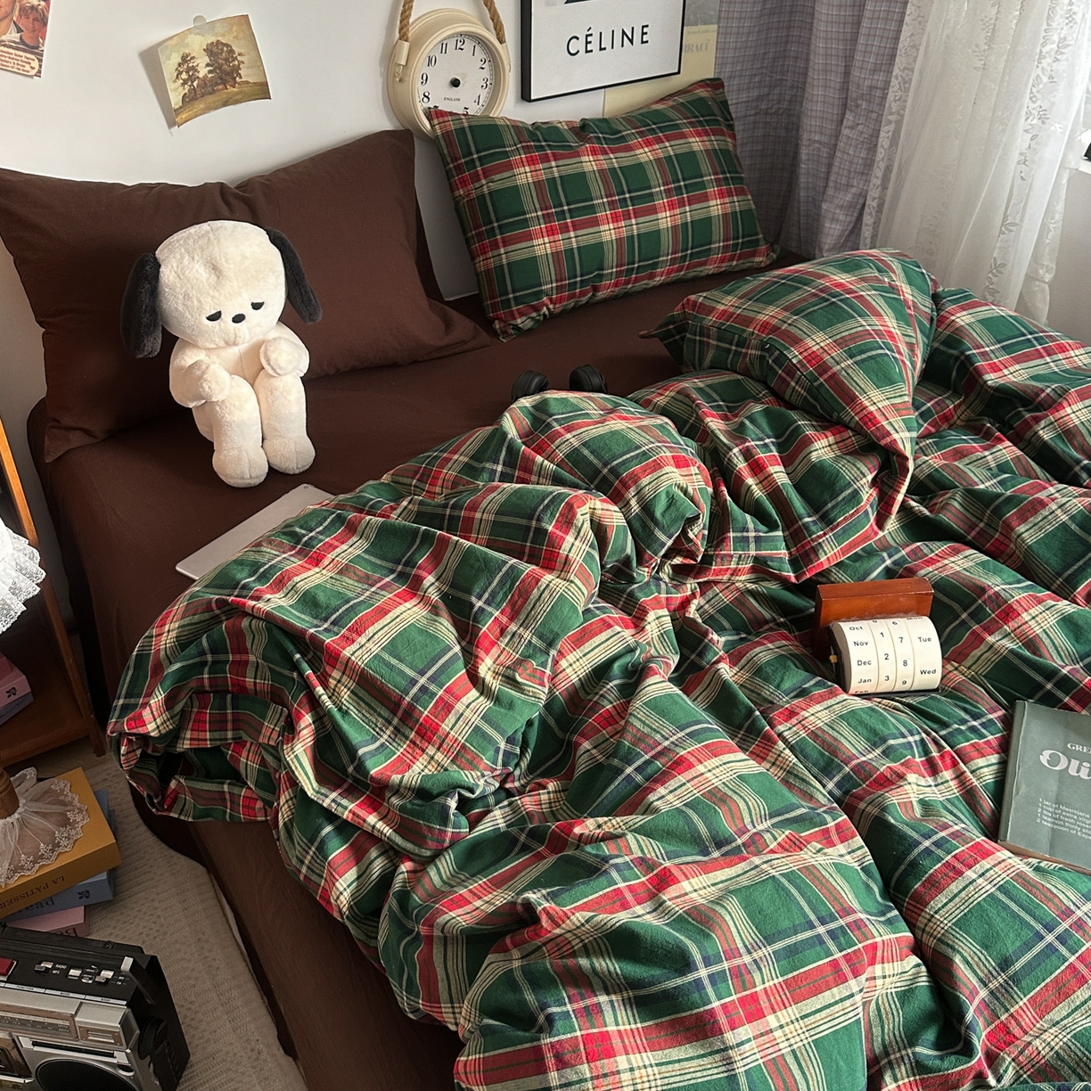 91家纺网 家纺一手货源 找家纺 （总）对白 2025新款32s全棉色织水洗棉四件套-苏格兰海岛-咖【提供买家秀】