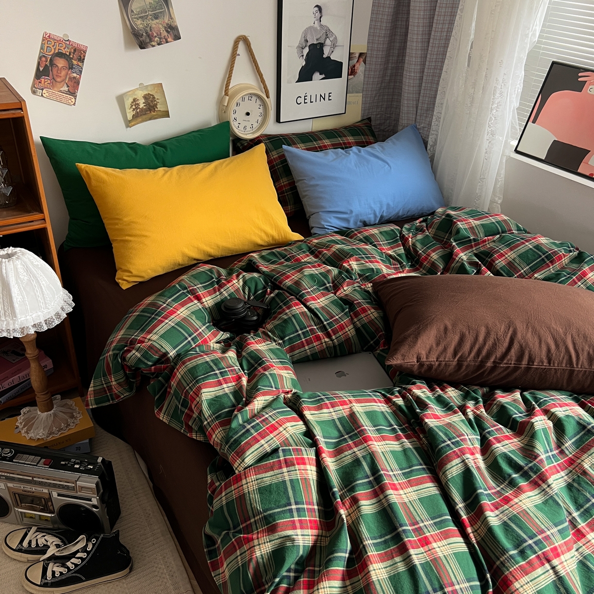 91家纺网 家纺一手货源 找家纺 对白 2025新款32s全棉色织水洗棉四件套-苏格兰海岛-咖 苏格兰海岛-咖-枕套格子