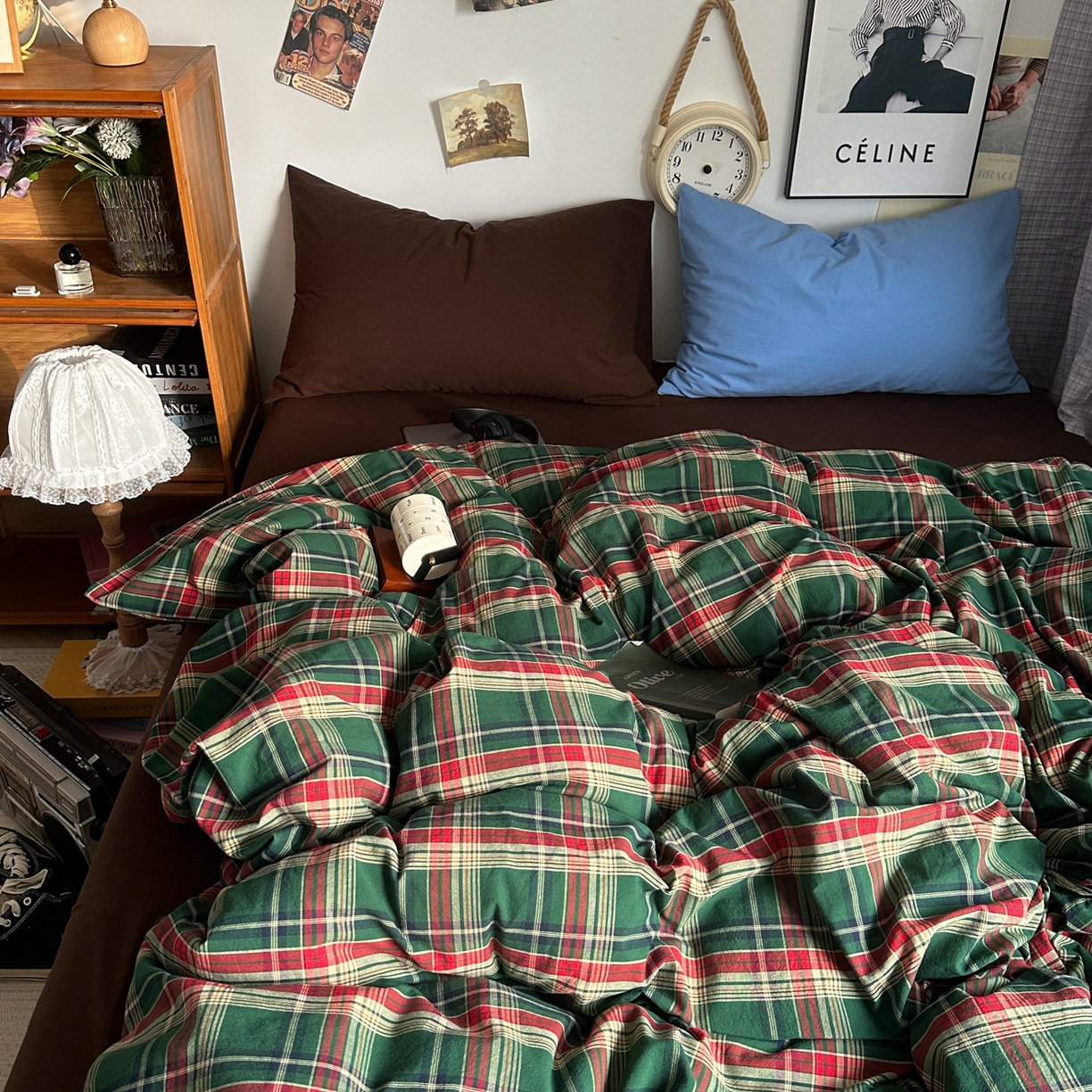 91家纺网 家纺一手货源 找家纺 对白 2025新款32s全棉色织水洗棉四件套-苏格兰海岛-咖 苏格兰海岛-咖-枕套格子+鸢尾蓝