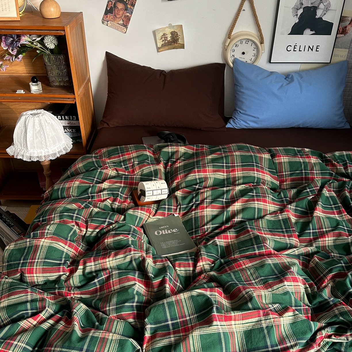 91家纺网 家纺一手货源 找家纺 对白 2025新款32s全棉色织水洗棉四件套-苏格兰海岛-咖 苏格兰海岛-咖-枕套格子+鸢尾蓝