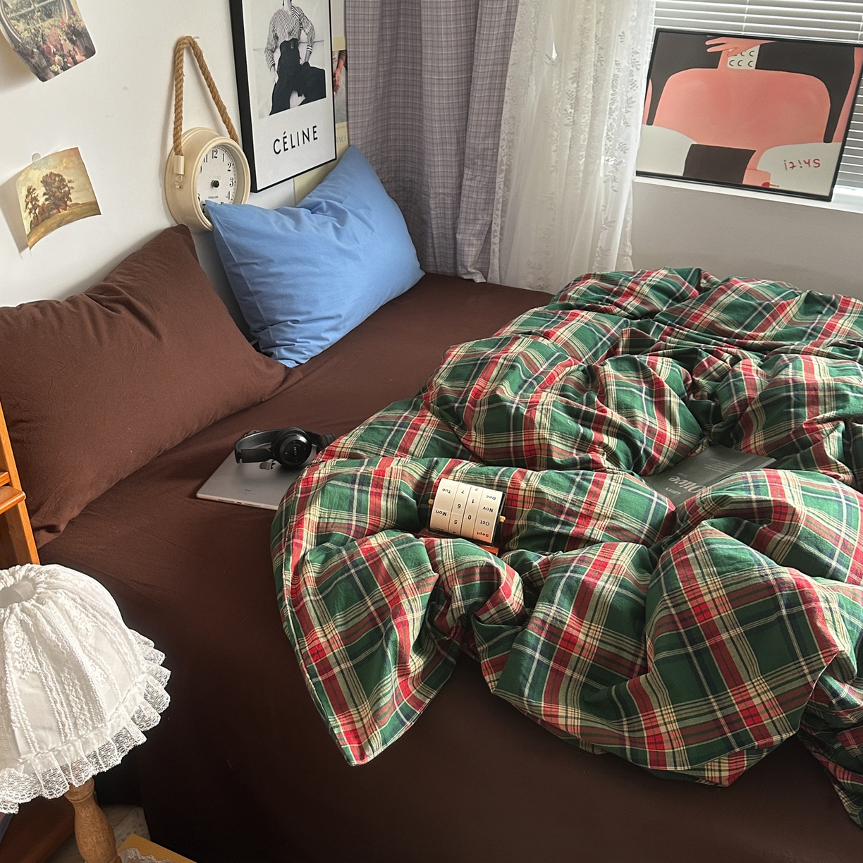 91家纺网 家纺一手货源 找家纺 对白 2025新款32s全棉色织水洗棉四件套-苏格兰海岛-咖 苏格兰海岛-咖-枕套格子