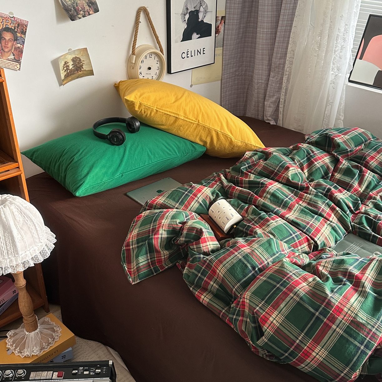 91家纺网 家纺一手货源 找家纺 对白 2025新款32s全棉色织水洗棉四件套-苏格兰海岛-咖 苏格兰海岛-咖-枕套格子+咖