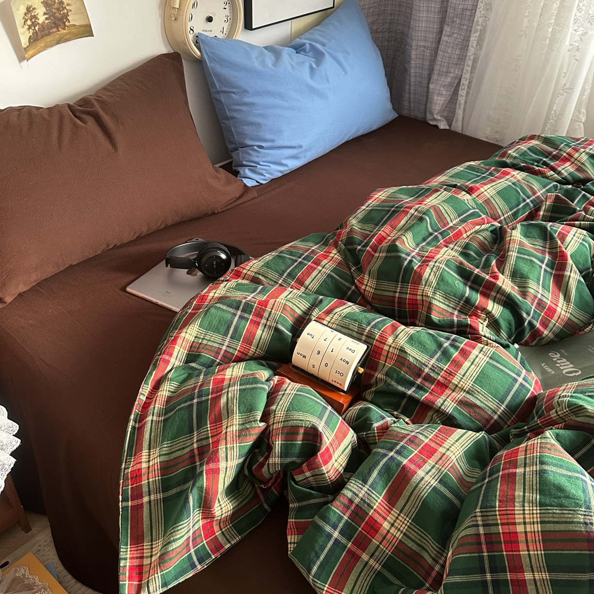 91家纺网 家纺一手货源 找家纺 对白 2025新款32s全棉色织水洗棉四件套-苏格兰海岛-咖 苏格兰海岛-咖-枕套格子+咖