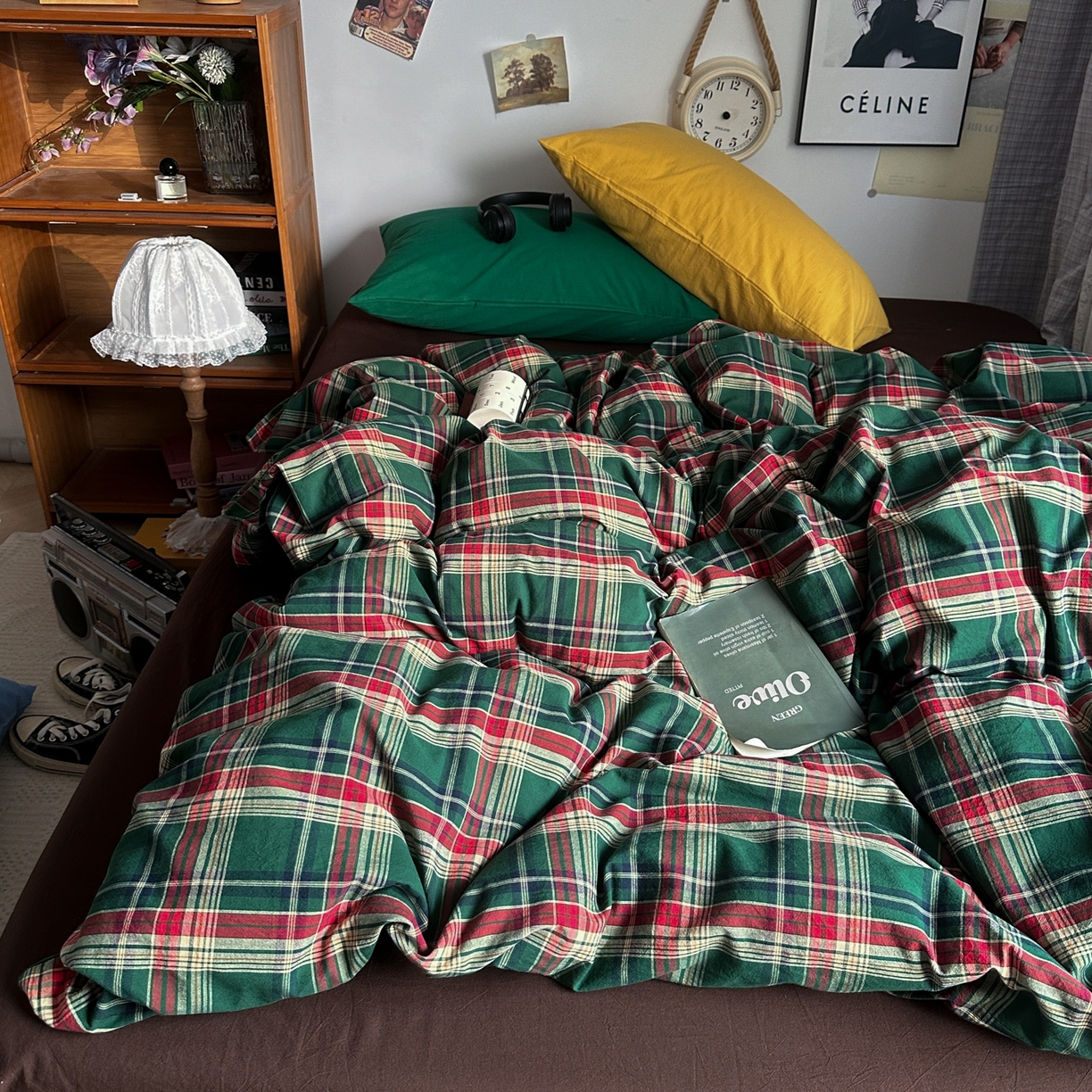 91家纺网 家纺一手货源 找家纺 对白 2025新款32s全棉色织水洗棉四件套-苏格兰海岛-咖 苏格兰海岛-咖-枕套格子+咖