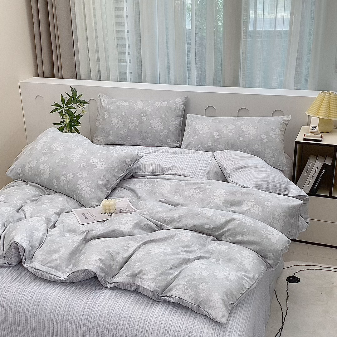 91家纺网 家纺一手货源 找家纺 织写 2025新款加厚磨毛澳绒棉四件套 美式田园-蓝灰