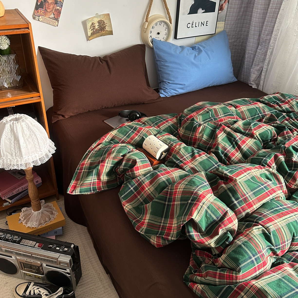 91家纺网 家纺一手货源 找家纺 （总）对白 2025新款32s全棉色织水洗棉四件套-苏格兰海岛-咖【提供买家秀】