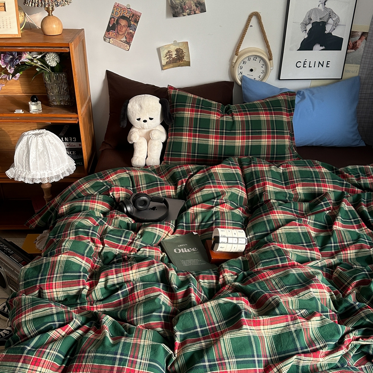 91家纺网 家纺一手货源 找家纺 对白 2025新款32s全棉色织水洗棉四件套-苏格兰海岛-咖 苏格兰海岛-咖-枕套格子