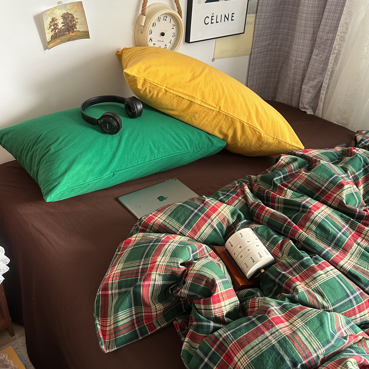 91家纺网 家纺一手货源 找家纺 （总）对白 2025新款32s全棉色织水洗棉四件套-苏格兰海岛-咖【提供买家秀】