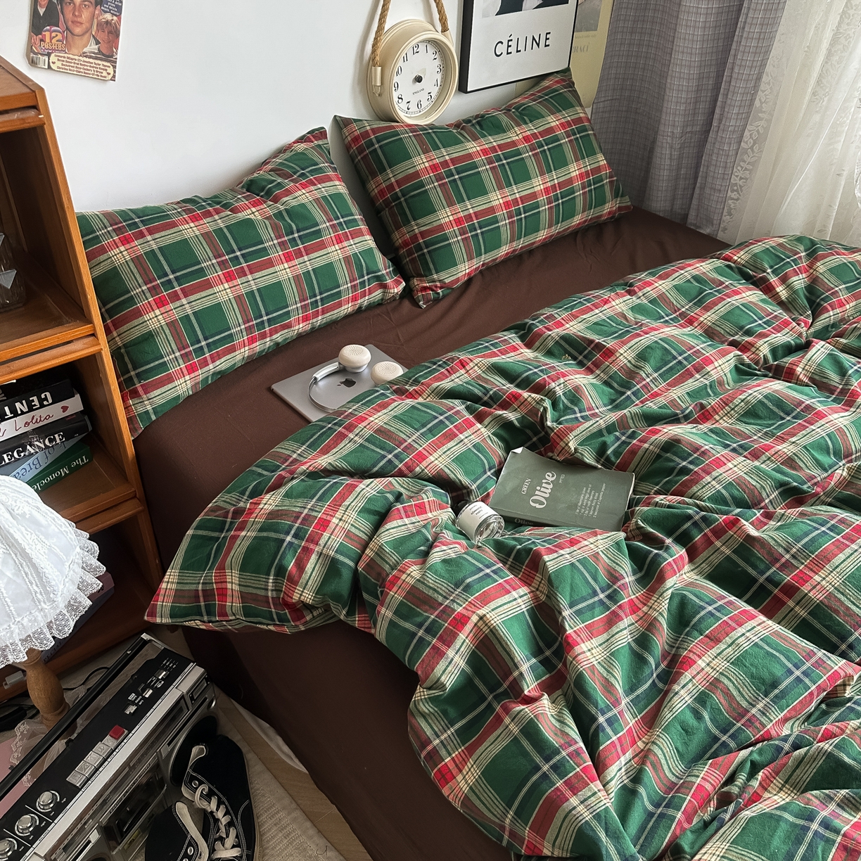 91家纺网 家纺一手货源 找家纺 （总）对白 2025新款32s全棉色织水洗棉四件套-苏格兰海岛-咖【提供买家秀】