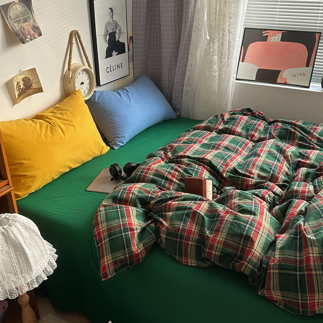 91家纺网 家纺一手货源 找家纺 （总）对白 2025新款32s全棉色织水洗棉四件套-苏格兰海岛-绿【提供买家秀】