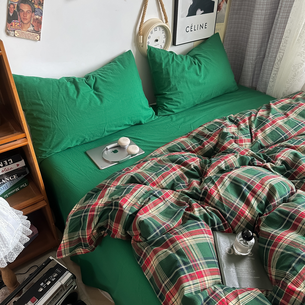 91家纺网 家纺一手货源 找家纺 （总）对白 2025新款32s全棉色织水洗棉四件套-苏格兰海岛-绿【提供买家秀】