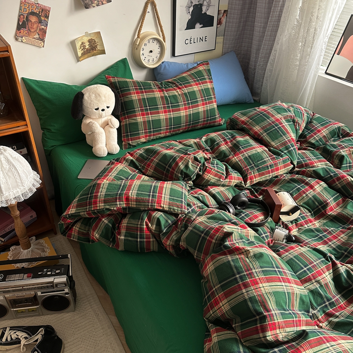 91家纺网 家纺一手货源 找家纺 （总）对白 2025新款32s全棉色织水洗棉四件套-苏格兰海岛-绿【提供买家秀】