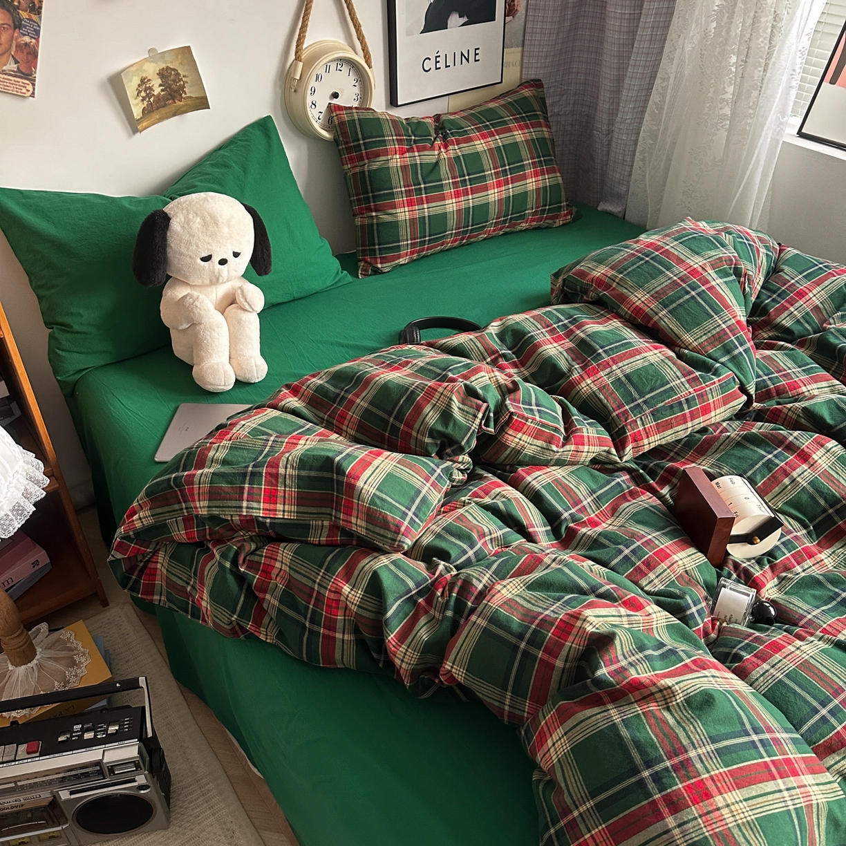 91家纺网 家纺一手货源 找家纺 （总）对白 2025新款32s全棉色织水洗棉四件套-苏格兰海岛-绿【提供买家秀】