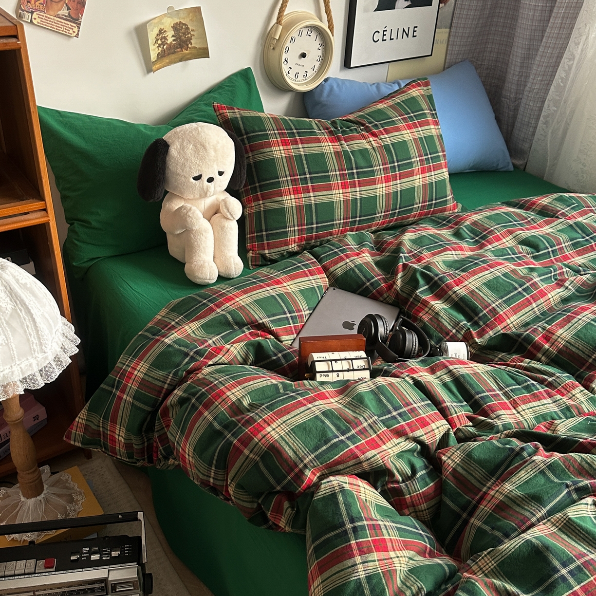 91家纺网 家纺一手货源 找家纺 对白 2025新款32s全棉色织水洗棉四件套-苏格兰海岛-绿 苏格兰海岛-绿-枕套格子