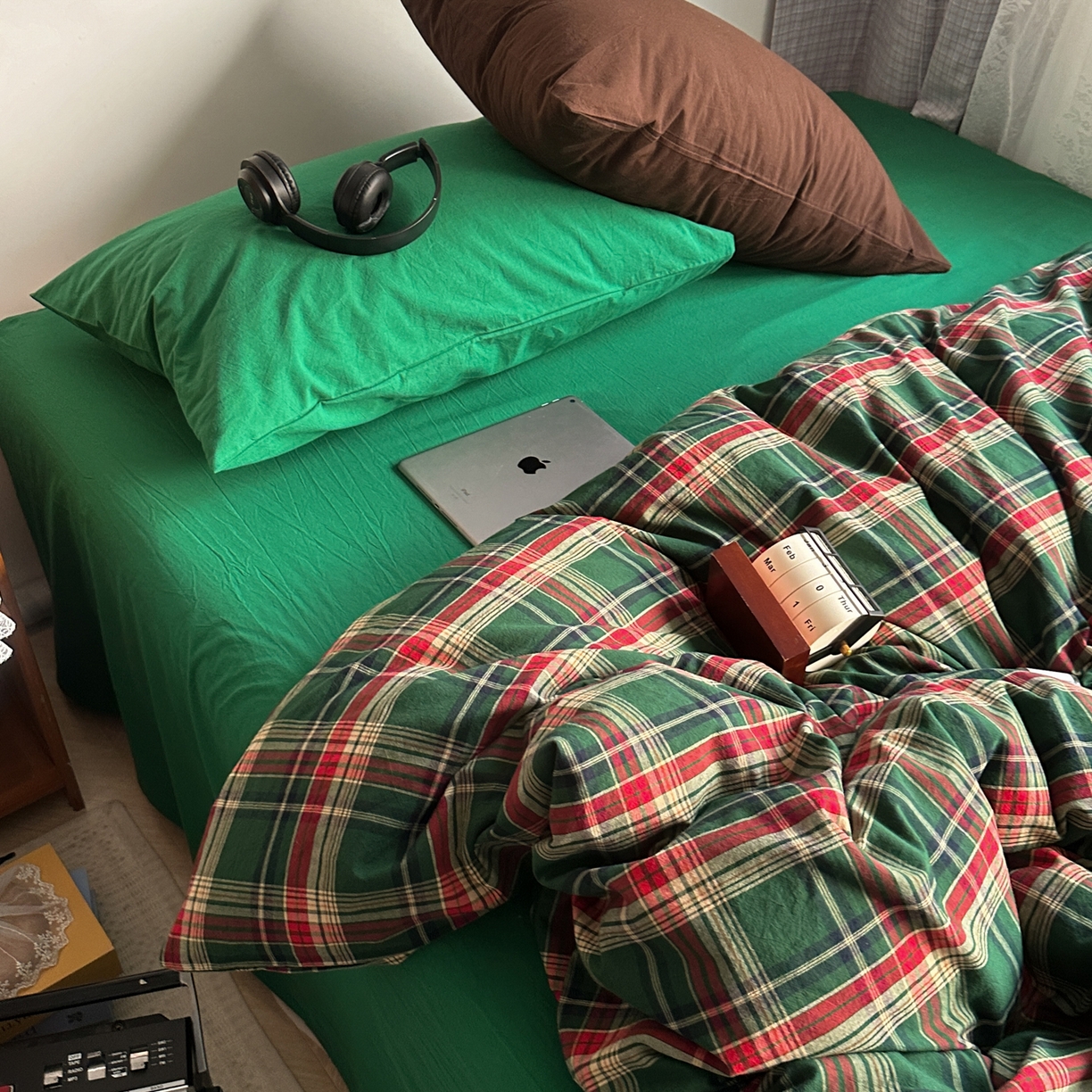 91家纺网 家纺一手货源 找家纺 对白 2025新款32s全棉色织水洗棉四件套-苏格兰海岛-绿 苏格兰海岛-绿-枕套格子+鸢尾蓝