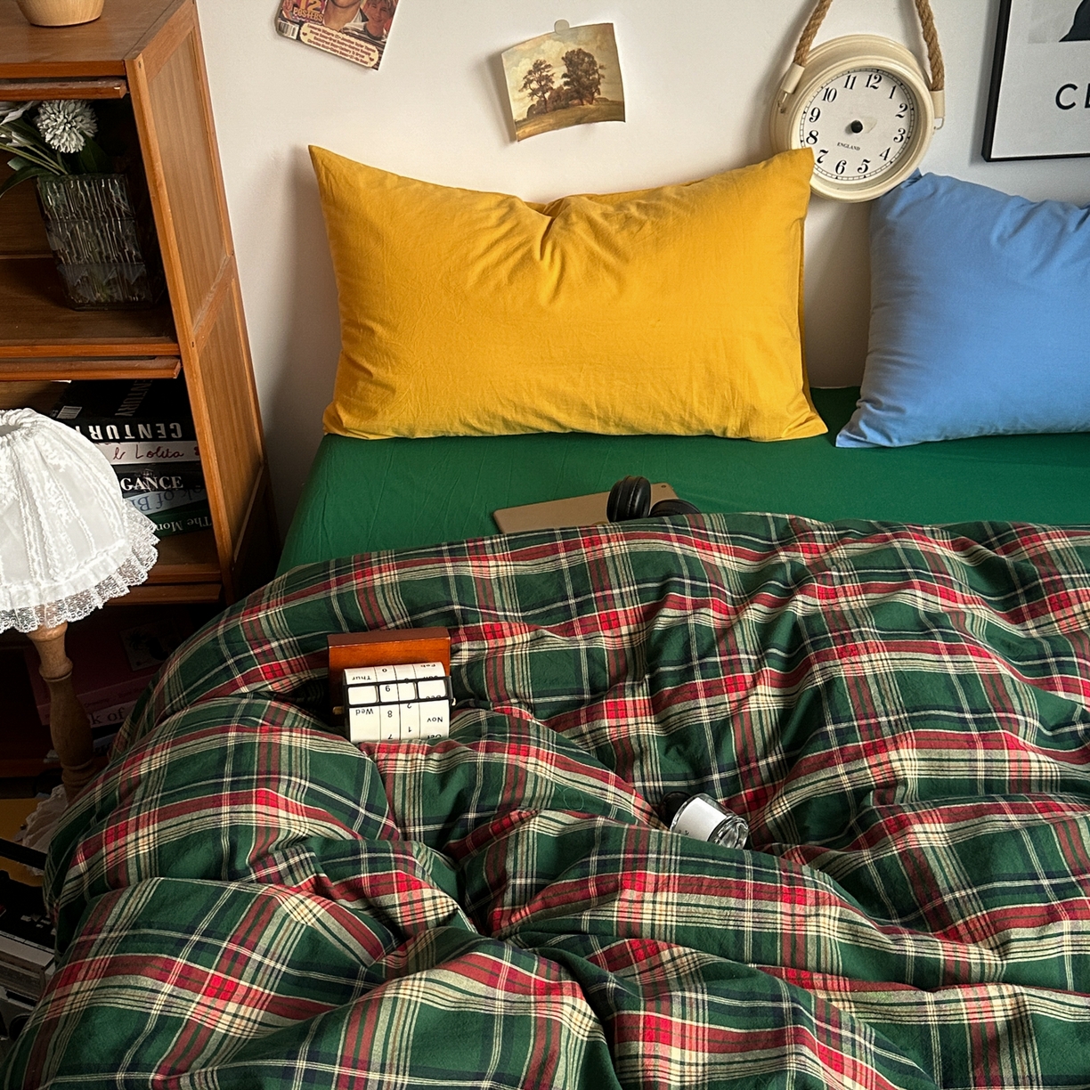 91家纺网 家纺一手货源 找家纺 对白 2025新款32s全棉色织水洗棉四件套-苏格兰海岛-绿 苏格兰海岛-绿-枕套格子+鸢尾蓝