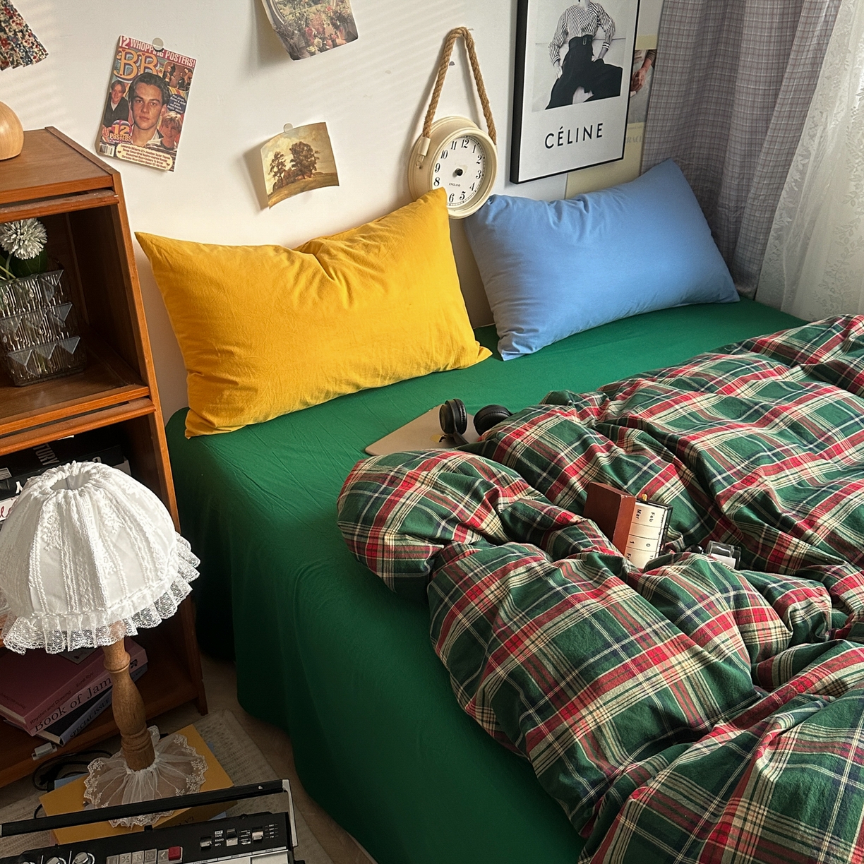 91家纺网 家纺一手货源 找家纺 对白 2025新款32s全棉色织水洗棉四件套-苏格兰海岛-绿 苏格兰海岛-绿-枕套格子+海王绿