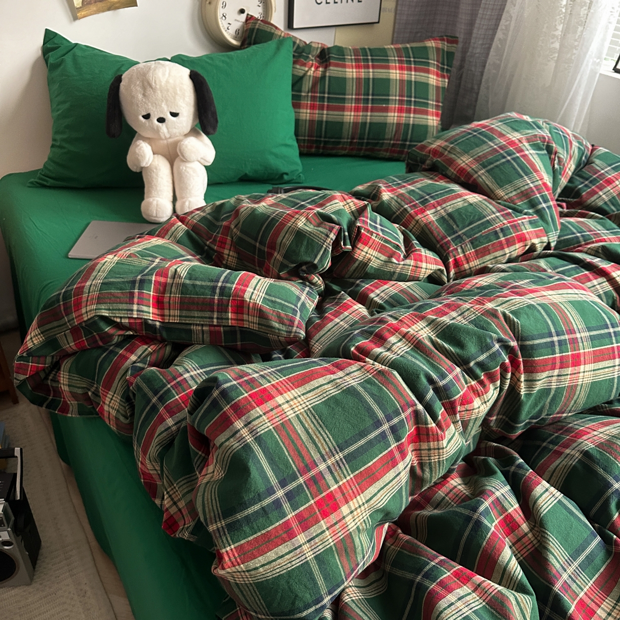 91家纺网 家纺一手货源 找家纺 对白 2025新款32s全棉色织水洗棉四件套-苏格兰海岛-绿 苏格兰海岛-绿-枕套格子+海王绿