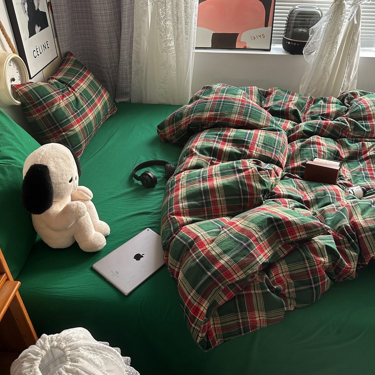 91家纺网 家纺一手货源 找家纺 对白 2025新款32s全棉色织水洗棉四件套-苏格兰海岛-绿 苏格兰海岛-绿-枕套格子+海王绿