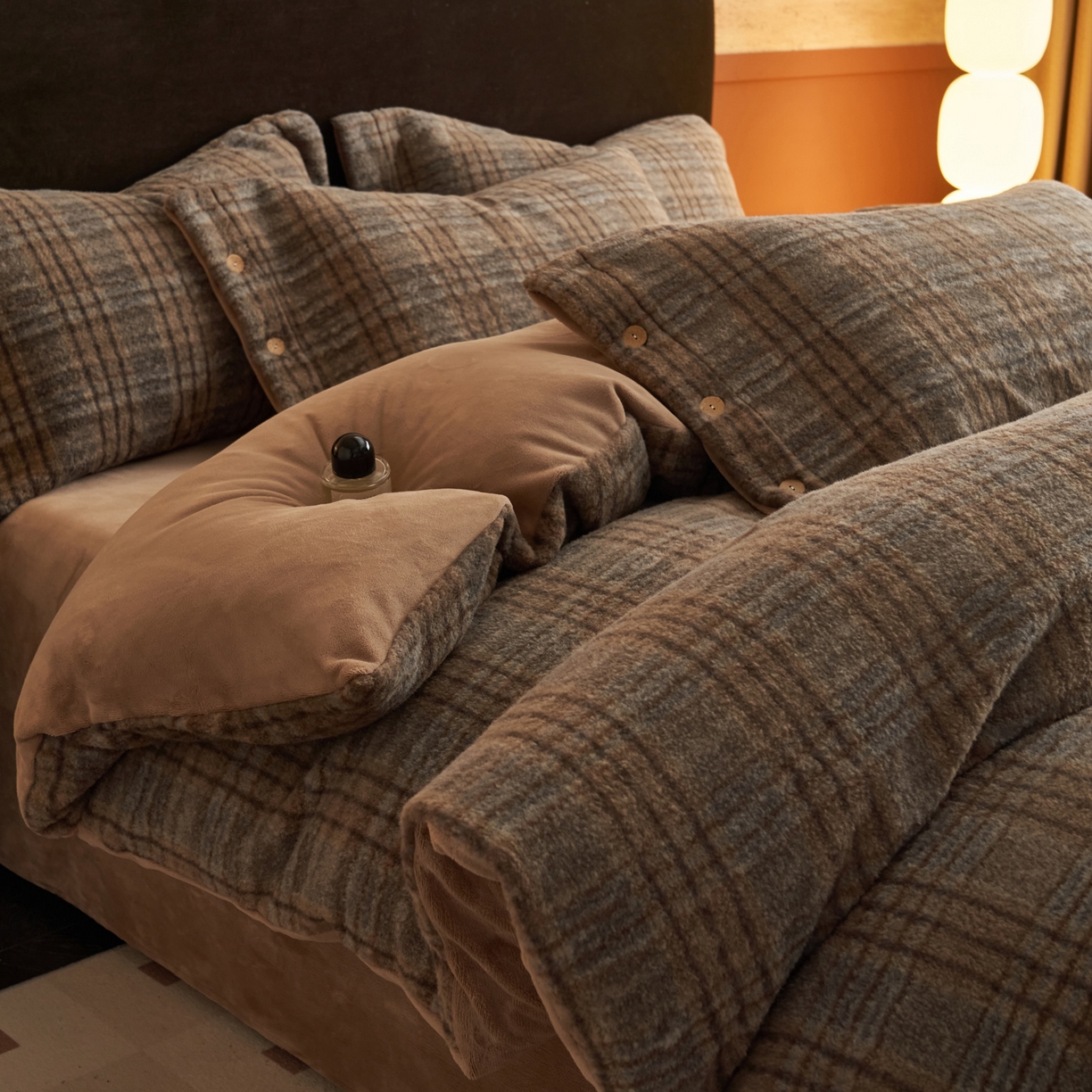 早晨家纺 2025新款230g羊驼绒复古格牛奶绒四件套 牧羊格